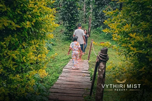 A family walking with Vythiri Mist Resort resources